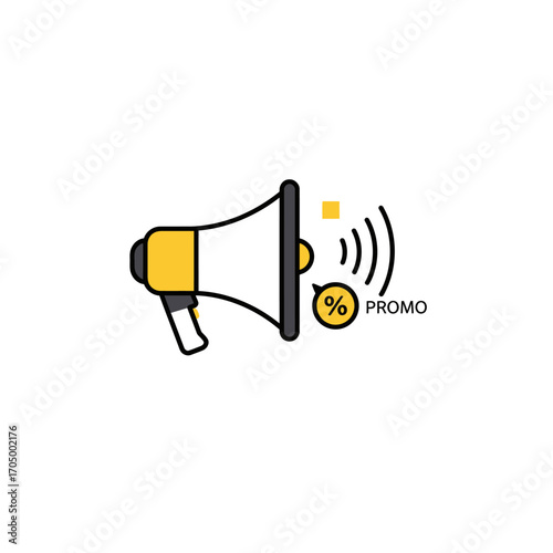 A vibrant, modern flat design illustration of a megaphone broadcasting a promotional message with sound waves, symbolizing marketing and advertising campaigns.