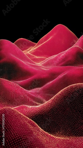 Abstract crimson landscape, textured hills