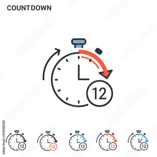 A modern vector icon illustrating a stopwatch with a countdown timer, symbolizing time limits, deadlines, and efficient time management for various projects.
