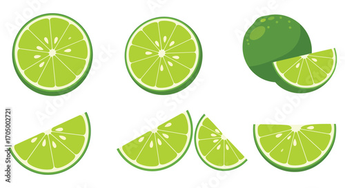 a variety of lime slices whole halved and quartered