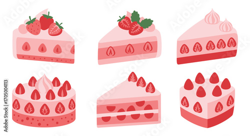 slices of strawberry cake arranged neatly in rows