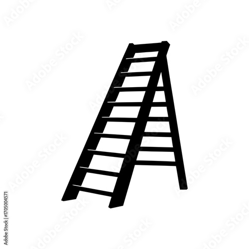 Isolated wooden step ladder on transparent background silhouette