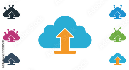 cloud computing icons with arrows pointing upwards