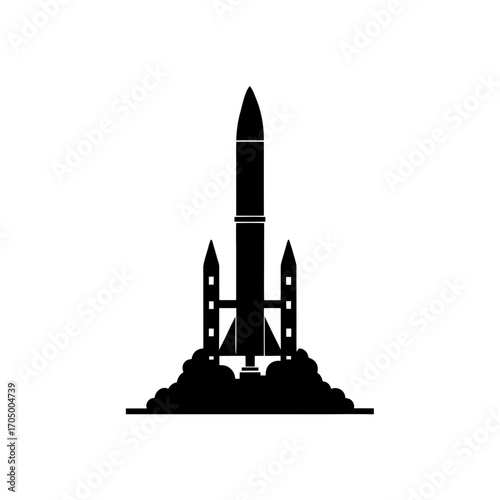 Silhouette rocket launch on transparent background