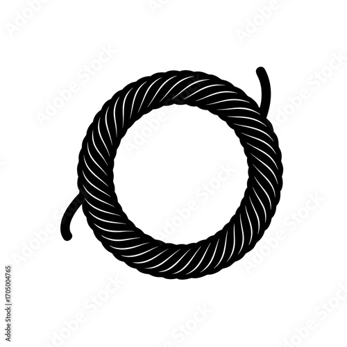 Coiled cable in black tone on transparent background silhouette