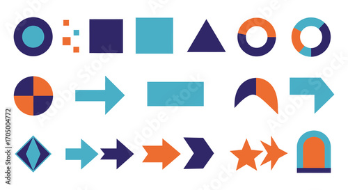a variety of colorful geometric shapes arranged neatly