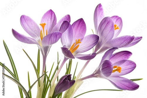 Purple flowers of crocus isolated on white background