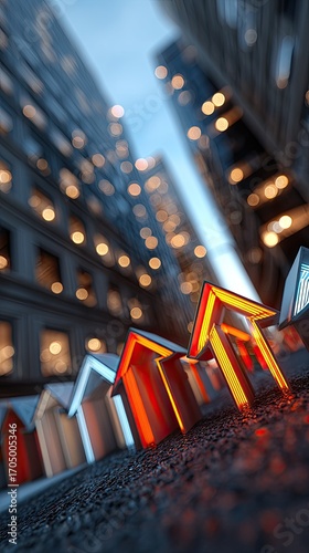 Fototapeta Naklejka Na Ścianę i Meble -  Tiny homes illuminated in city street