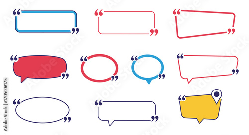 various colorful speech bubbles and shapes arranged neatly