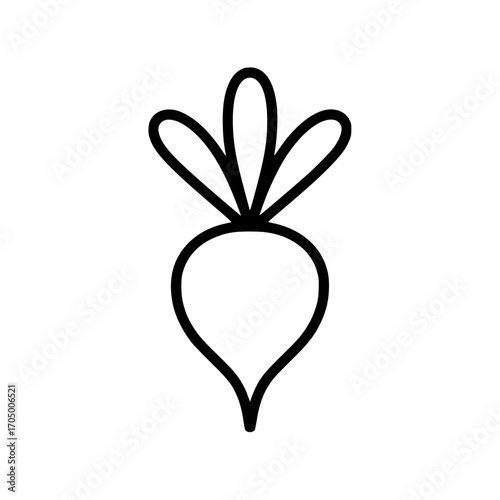 Minimalist black outline illustration of a radish
