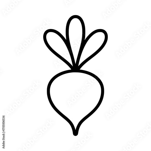 Minimalist black outline illustration of a radish