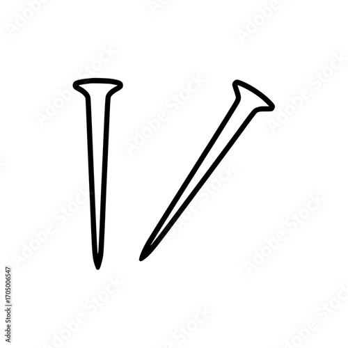 Two black line art illustrations of construction nails