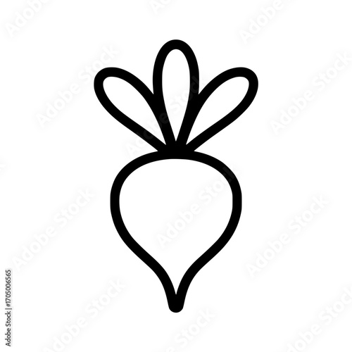 Minimalist black outline illustration of a radish