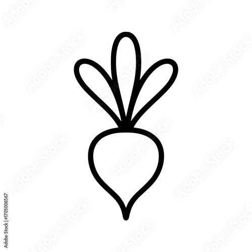 Minimalist black outline illustration of a radish
