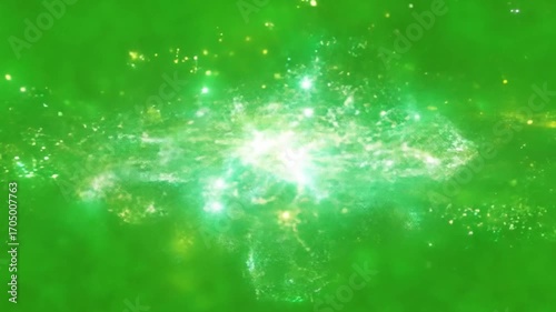 Green Cosmic Nebula: A vibrant green cosmic nebula glows with brilliant light, filled with countless stars and celestial dust, suggesting the vastness and mystery of the universe.