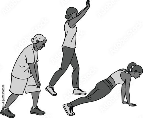 Three Generations Exercising Together