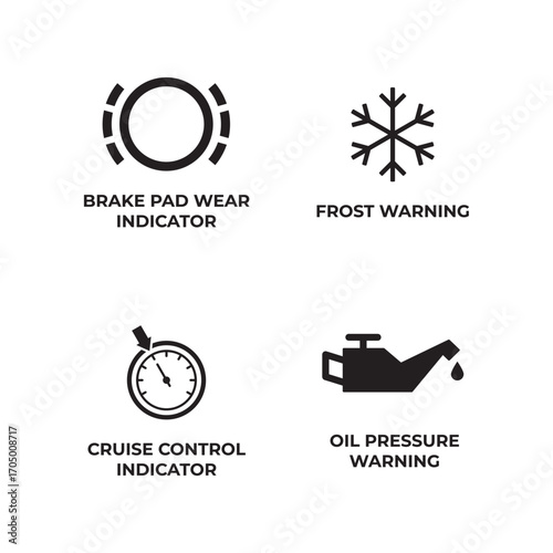 Solid Car Dashboard Brakes and Cruise Control Icons