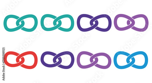 colorful interlocking rings arranged neatly in two rows