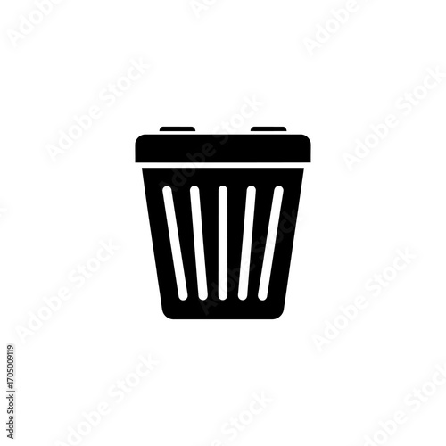 A simple, black and white icon of a waste bin, ready for disposal.