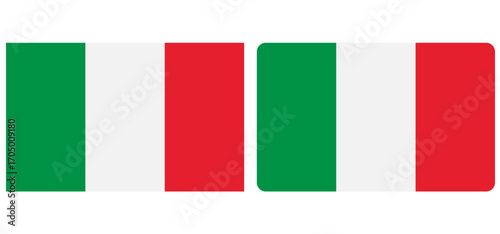 Flag of Italy. Flag icon. Standard colours. Standard sizes. Rectangular flag. Computer illustration. Italian flag in round and heart shape. Vector illustration.