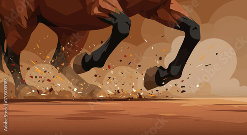 Dynamic low poly horse galloping with explosive energy and dust