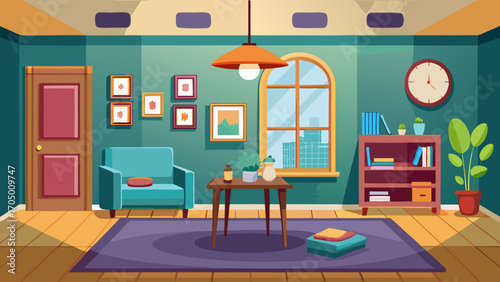 Cozy living room interior with armchair and window view