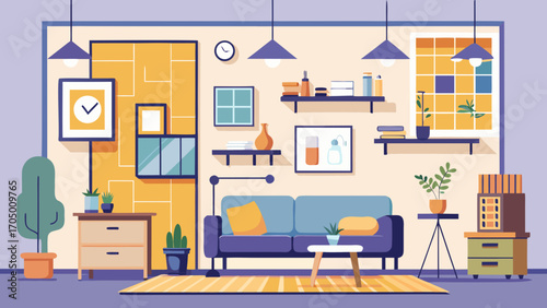 Modern living room interior with comfortable sofa and plants