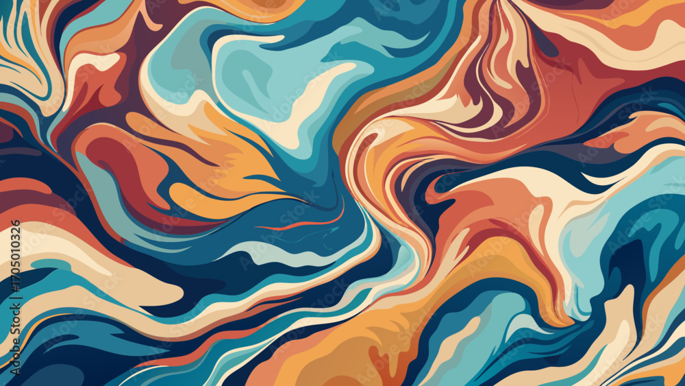 Fototapeta premium Abstract swirling fluid art with warm and cool color palette