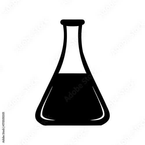 A black silhouette of an Erlenmeyer flask, commonly used in chemistry labs