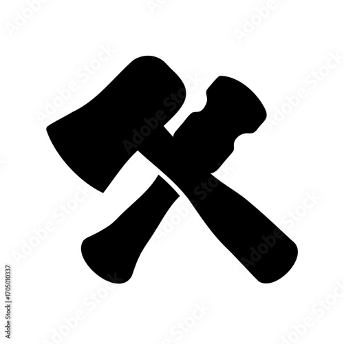 Silhouette of crossed mining tools, hammer and pickaxe, symbol of mining industry