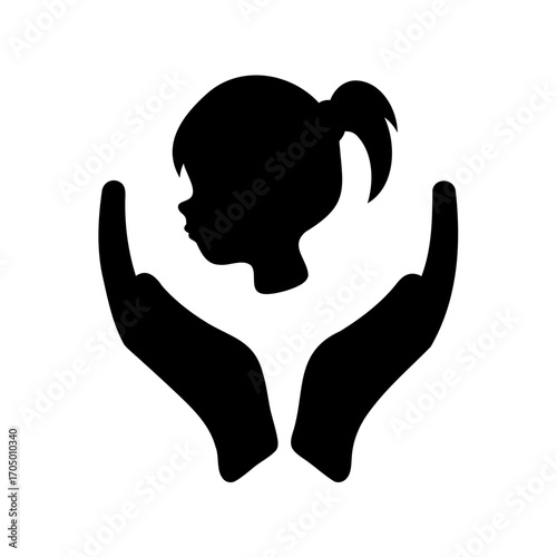 Silhouette of a girl in the hands of care and protection