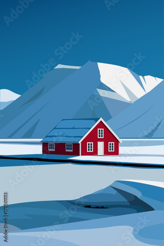 Norway. poster. tourist postcard. scandinavian houses. vector illustration