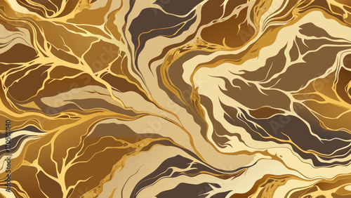 Abstract flowing marble texture in shades of gold and brown