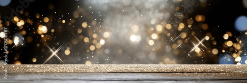 Elegant golden hued background with sparkling bokeh lights creates festive atmosphere, perfect for celebrating women heroes and special occasions