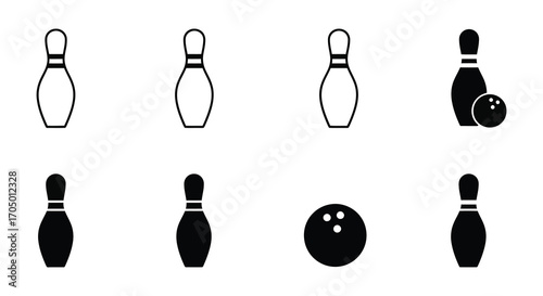 a bowling scene with pins balls and strikes illustrated