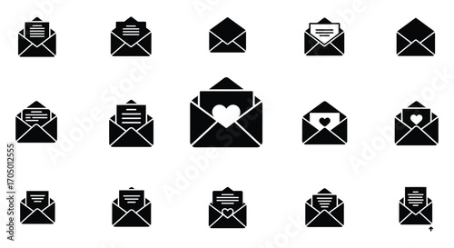 various envelopes icons displayed in grid formation