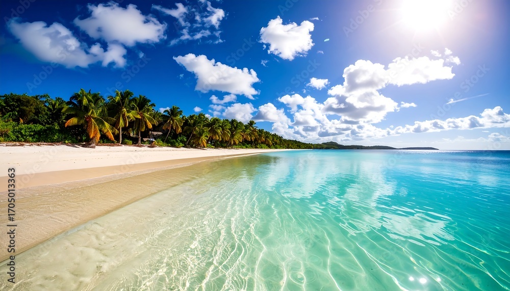Fototapeta premium Tropical Beach Paradise - Turquoise Waters and Sandy Shores.