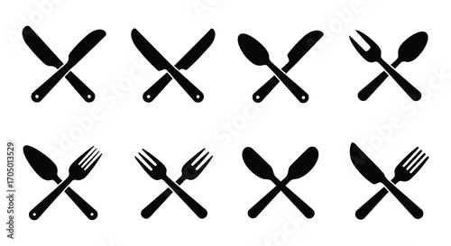 crossed cutlery patterns arranged neatly in rows