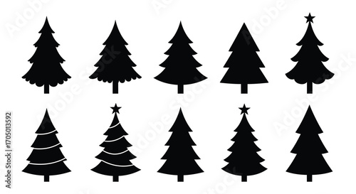 a collection of various christmas tree silhouettes arranged neatly