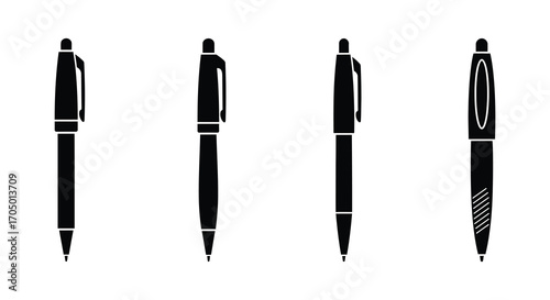 four sleek black pens aligned neatly side by side