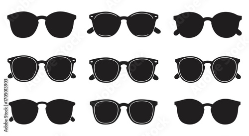a variety of sunglasses styles displayed in neat rows