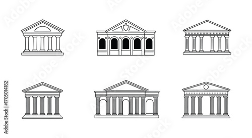 ancient architecture designs featuring various styles of columns and facades