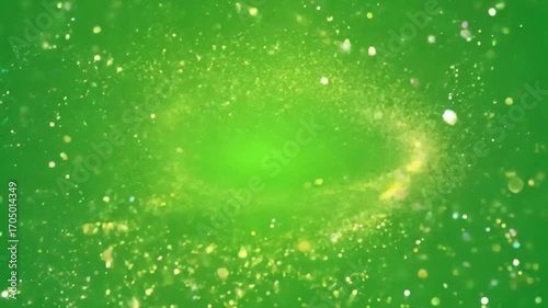 Abstract Green Swirl: A mesmerizing abstract background featuring a vibrant green backdrop with a swirling vortex of golden particles, creating a dynamic and ethereal visual effect.