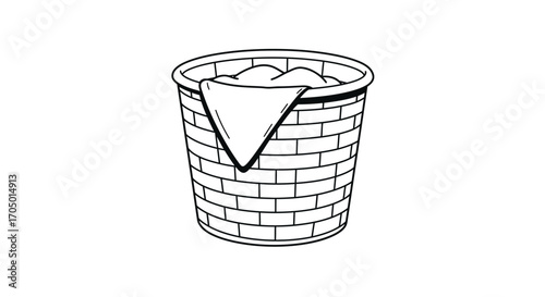 Illustration of a laundry basket filled with clothes, ready for washing.