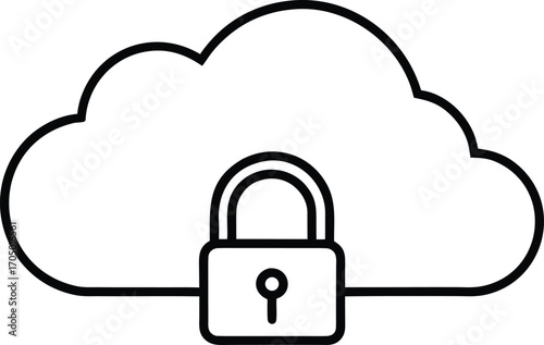 cloud with lock outline cyber security icon vector.