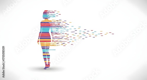 Abstract Colorful Woman Disintegrating into Pixels Digital Art