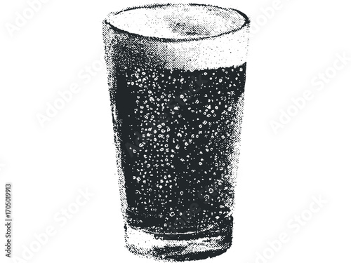 Glass of dark liquid with bubbles. Vector hand drawn illustration
