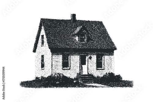 Isolated house structure with textured exterior on transparent background. Vector hand drawn illustration