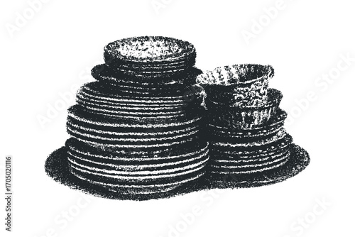 Stack of textured pastry cups. Vector hand drawn illustration