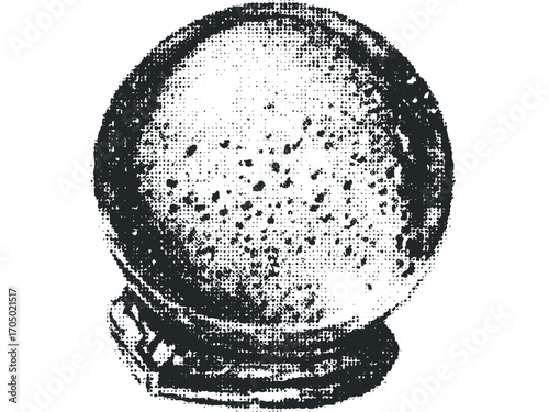 Vintage looking crystal ball with halftones on transparent background. Vector hand drawn illustration